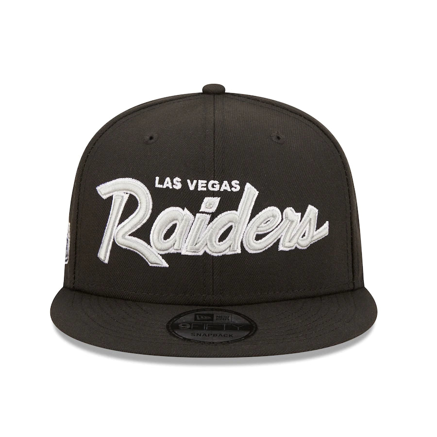 Mens Las Vegas Raiders New Era Black Script 9FIFTY Snapback Hat - Pro Jersey Sports