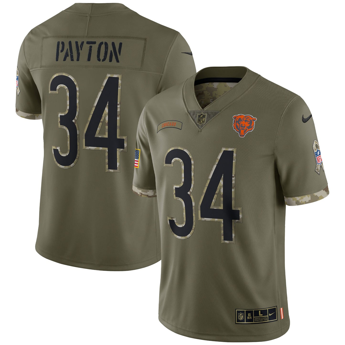 Men's Walter Payton Chicago Bears Nike 2022 Salute To Service Limited Jersey - Olive