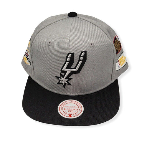 Men's San Antonio Spurs NBA Patched Up 2 Tone Gray/ Black Mitchell & Ness Adjustable Snapback Hat