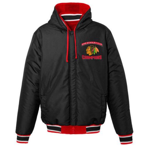 Mens Chicago Blackhawks 2015 Stanley Cup Champions Hooded Reversible Jacket
