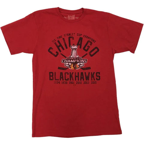 Men's Chicago Blackhawks Retro Brand 2015 Stanley Cup Champions Distressed Short Sleeve T-Shirt