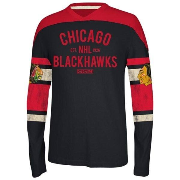 Blackhawks Black Applique Long Sleeve Crew Sweatshirt - Pro Jersey Sports