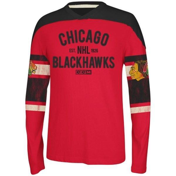 Blackhawks Red Applique Long Sleeve Crew Sweatshirt - Pro Jersey Sports