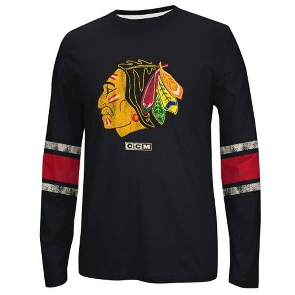 CCM Chicago Blackhawks Black Logo Long Sleeve Crew T-Shirt - Pro Jersey Sports