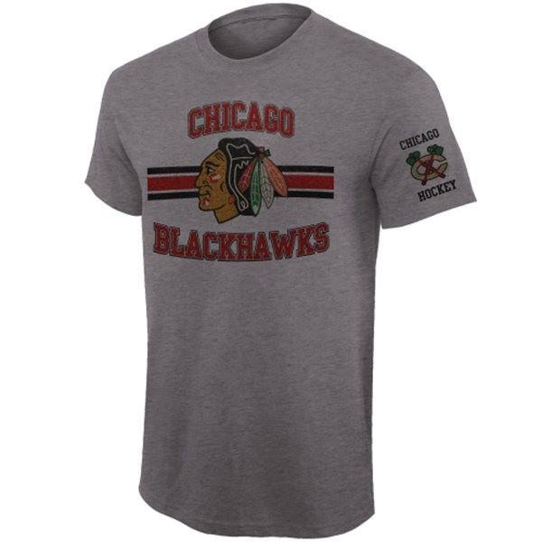 Mens Chicago Blackhawks Levelwear Heather Gray Bar Stripe T-Shirt - Pro Jersey Sports