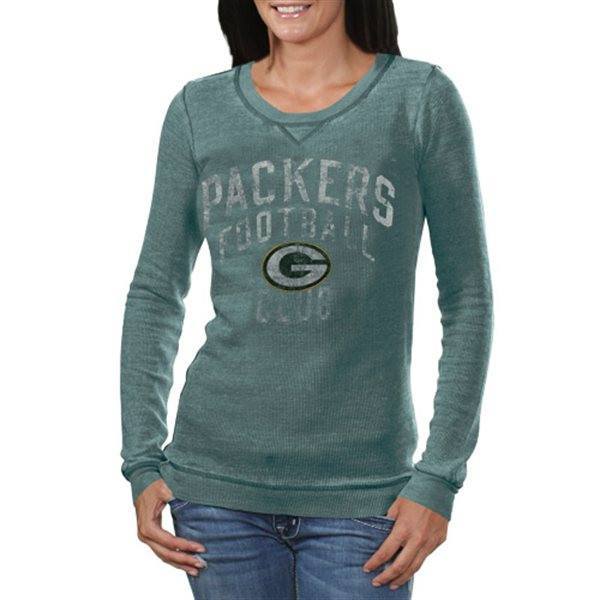 Touch by Alyssa Milano Green Bay Packers Ladies Redzone Burnout Long Sleeve Thermal T-Shirt - Green - Pro Jersey Sports - 1