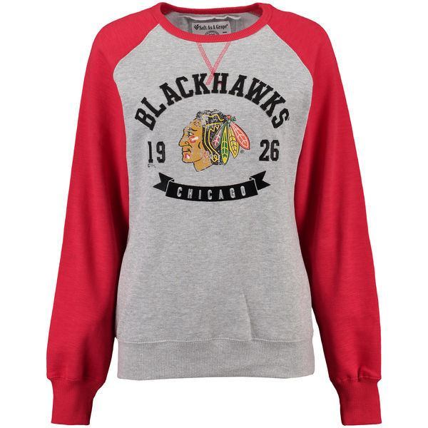 Women's Chicago Blackhawks Soft as a Grape Gray/Red Biowashed Fleece Crew Neck Sweatshirt - Pro Jersey Sports - 1