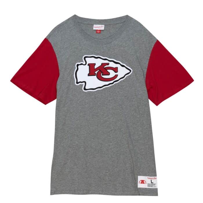 Youth Kansas City Chiefs Mitchell and Ness Gray/Red Colorblock T-Shirt