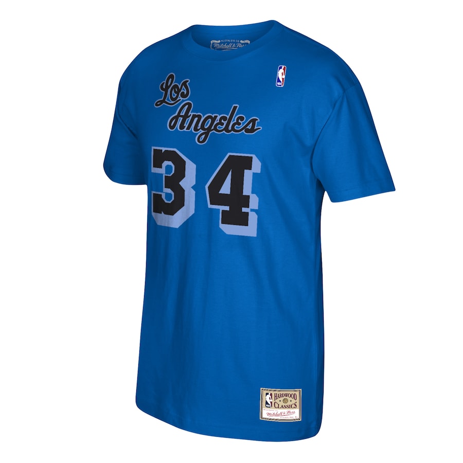Men's Shaquille O'Neal Los Angeles Lakers Mitchell & Ness Reload 2.0 Name & Number T-Shirt - Blue