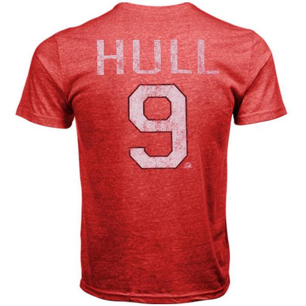 Men's Chicago Blackhawks Adult Bobby Hull #9 Alumni Crewneck S/S Distressed Player T-Shirt