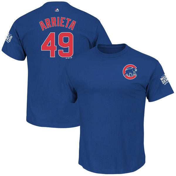 Men's Chicago Cubs Jake Arrieta Majestic Royal 2016 World Series Bound Name & Number T-Shirt - Pro Jersey Sports