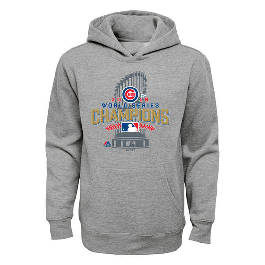 Toddler Chicago Cubs Majestic Heathered Gray 2016 World Series Champions Locker Room Pullover Hoodie - Pro Jersey Sports