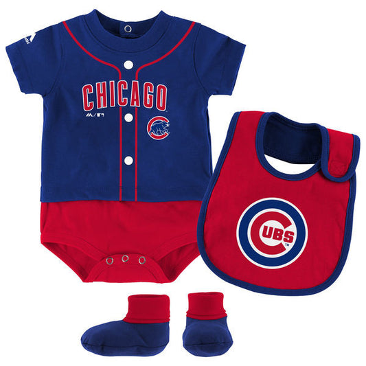 Infant Chicago Cubs Majestic Royal Tiny Player Bib, Boodie & Bodysuit Set