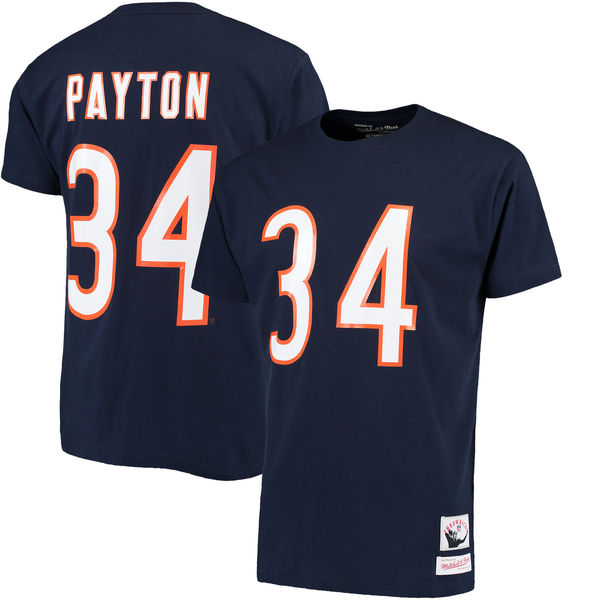 Men's Chicago Bears Walter Payton Mitchell & Ness Navy Name & Number Throwback T-Shirt
