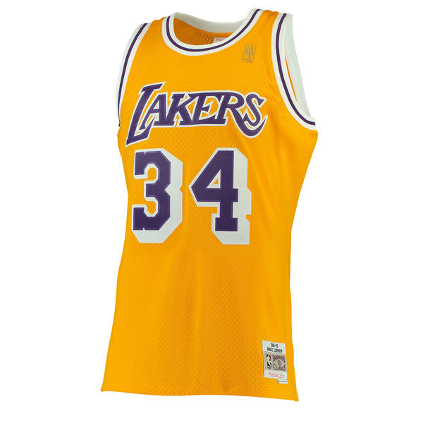 Men's Los Angeles Lakers Shaquille O'Neal Mitchell & Ness Gold 1996-97 Hardwood Classics Swingman Jersey