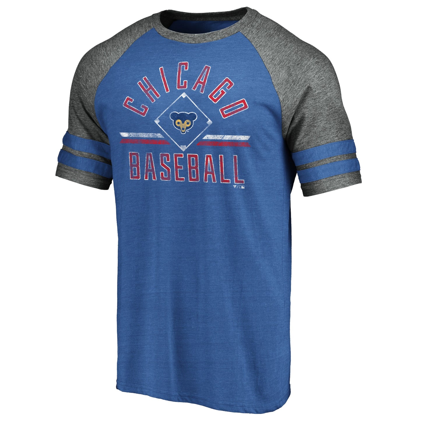 Men's Chicago Cubs Fanatics Branded Heathered Royal/Gray True Classics Diamond Legacy Tri-Blend Raglan T-Shirt