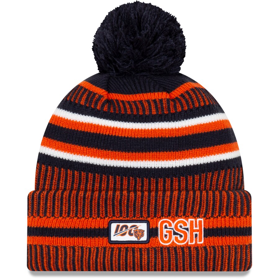 Men's New Era Navy/Orange Chicago Bears 2019 NFL Bear Head Logo Sideline Home Official Historic Logo Sport Knit Hat