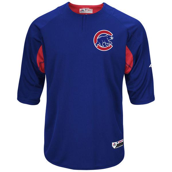 Men's Chicago Cubs Majestic Royal/Red Authentic Collection On-Field 3/4-Sleeve Batting Practice Jersey