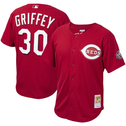 Youth Cincinnati Reds Ken Griffey Jr. Mitchell & Ness Red Cooperstown Collection Batting Practice Jersey