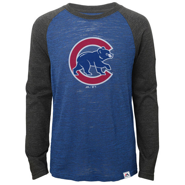 Youth Chicago Cubs Majestic Royal Grueling Ordeal Long Sleeve Raglan T-Shirt