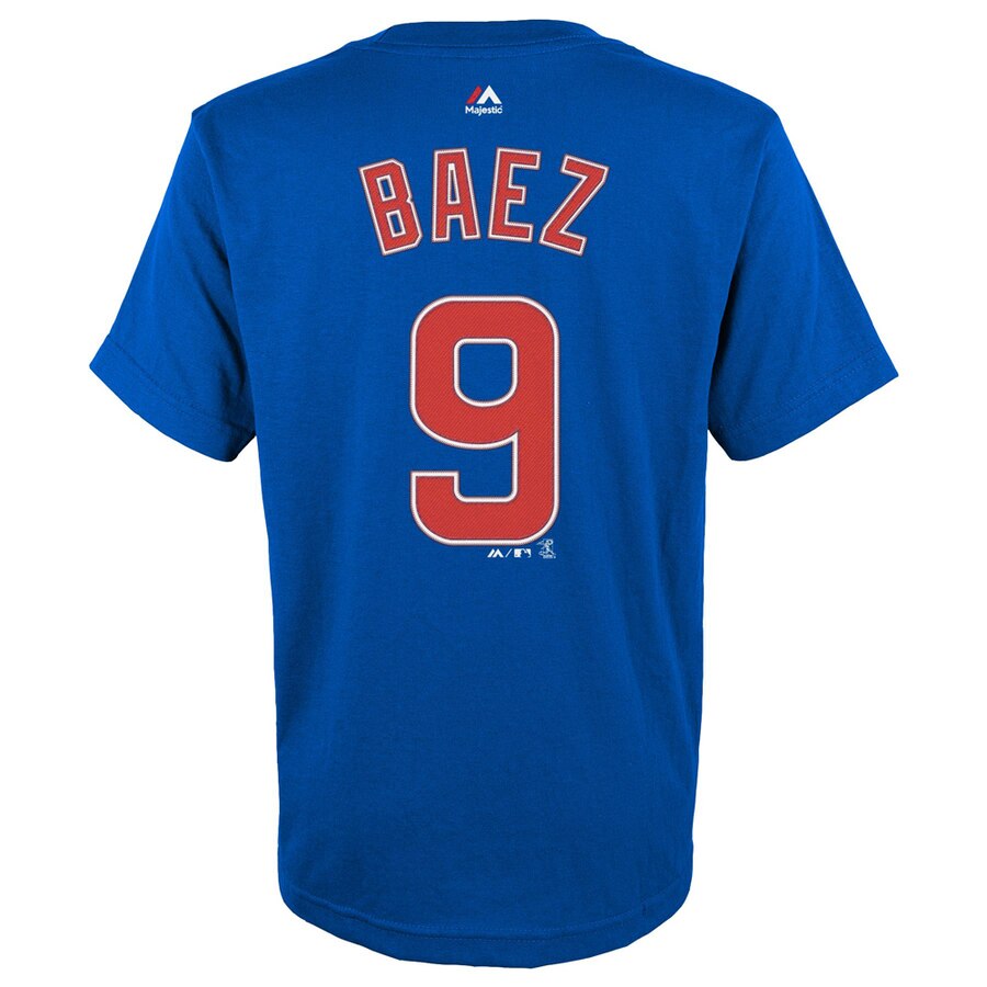 Youth MLB Chicago Cubs Javier Baez Majestic Royal Player Name & Number T-Shirt