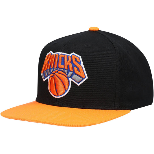 Men's New York Knicks Mitchell & Ness NBA Core Basic Black And Orange Snapback Hat
