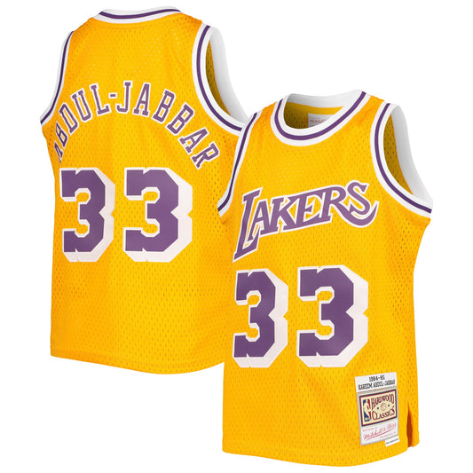 Youth Los Angeles Lakers Kareen Abdul-Jabbar Mitchell & Ness Gold 1984-85 Hardwood Classics Swingman Jersey