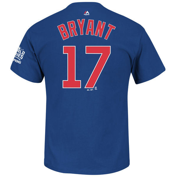 Youth Chicago Cubs Kris Bryant Majestic Royal 2016 World Series Champions Name & Number T-Shirt