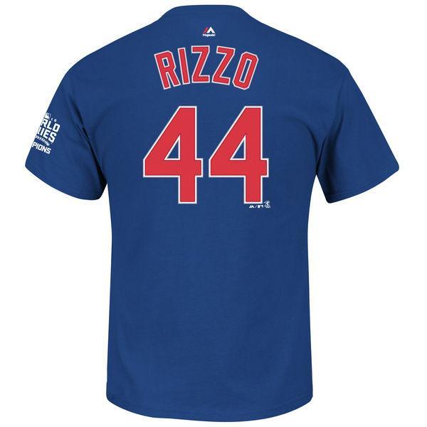 Men's Chicago Cubs Anthony Rizzo Majestic Royal 2016 World Series Champions Name & Number T-Shirt