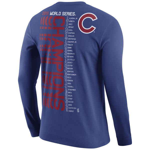 Chicago Cubs Nike 2016 World Series Champions Celebration Roster Long Sleeve T-Shirt - Royal - Pro Jersey Sports - 2