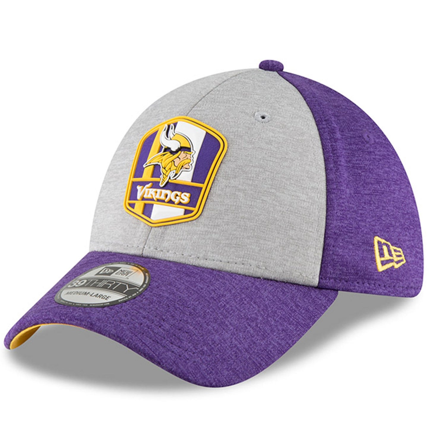 Men's Minnesota Vikings New Era Heather Gray/Purple NFL18 Sideline Road Official 39THIRTY Flex Hat