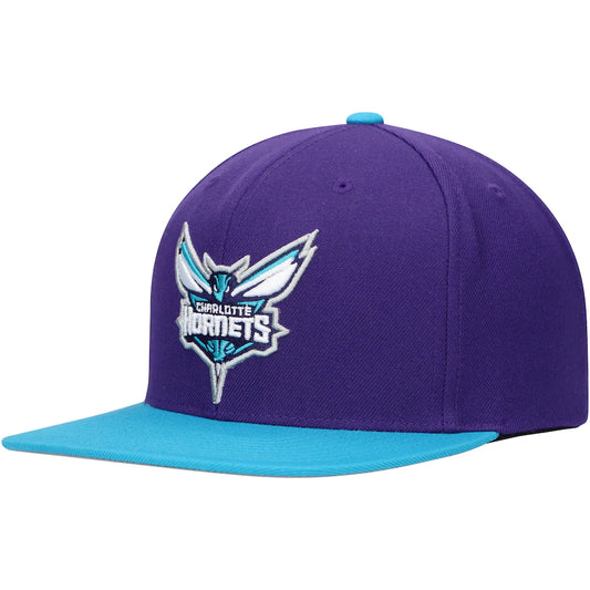 Mens NBA Charlotte Hornets 2 Tone Purple and Teal Mitchell And Ness Basic Core Snapback Hat