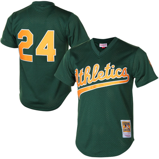 Men's Oakland Athletics Rickey Henderson 1998 Mitchell & Ness Green Cooperstown 1987 Mesh Batting Practice Jersey