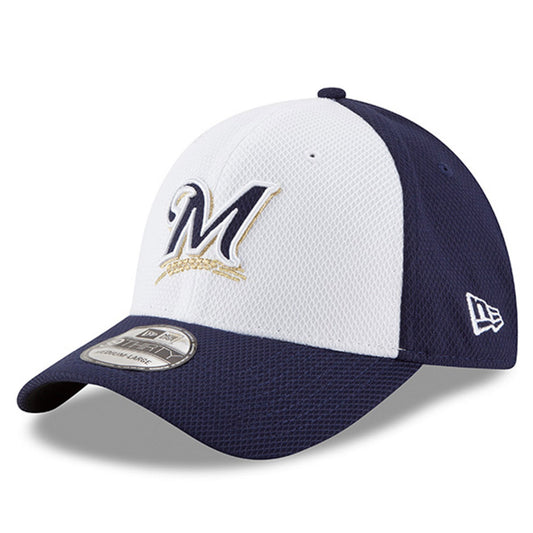 Men's Milwaukee Brewers New Era White/Navy Road Diamond Era 39THIRTY Flex Hat