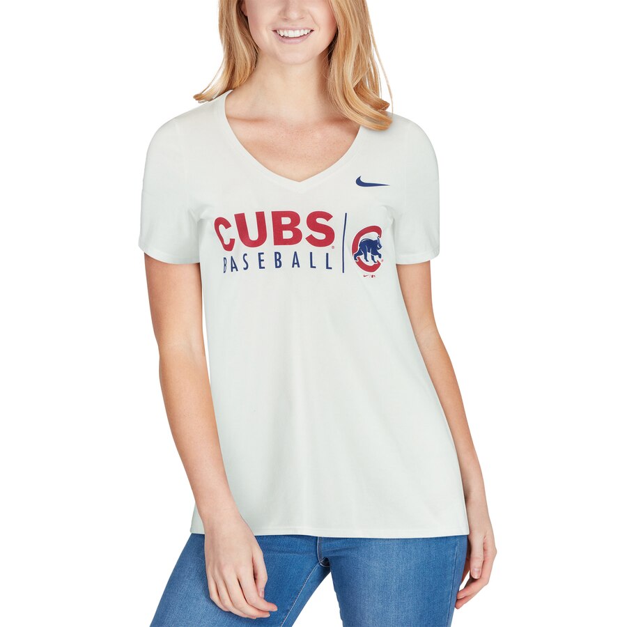 Women's Chicago Cubs Nike White Practice Tri-Blend V-Neck T-Shirt