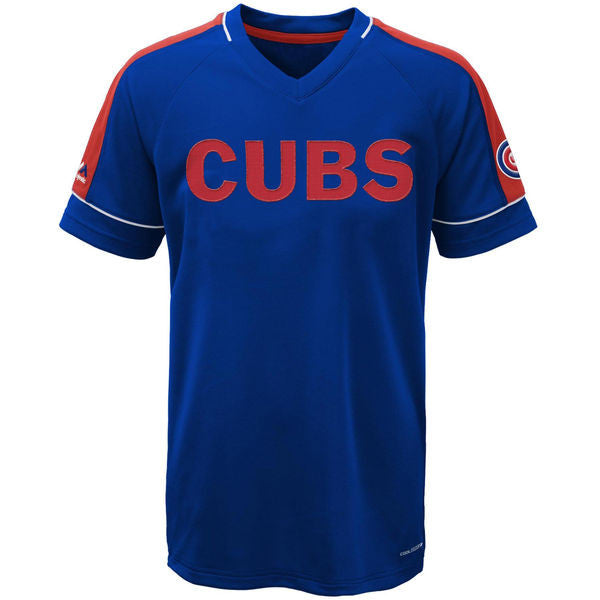 Men's Chicago Cubs Majestic Royal Lead Hitter Synthetic Cool Base V-Neck T-Shirt - Pro Jersey Sports - 1