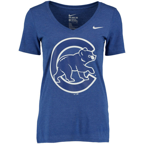 Chicago Cubs Women's Nike Royal Core Tri-Blend V-Neck T-Shirt - Pro Jersey Sports - 1