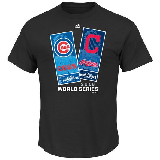Men's Chicago Cubs vs. Cleveland Indians Majestic Black 2016 World Series Bound Dueling Sweep Victory T-Shirt - Pro Jersey Sports
