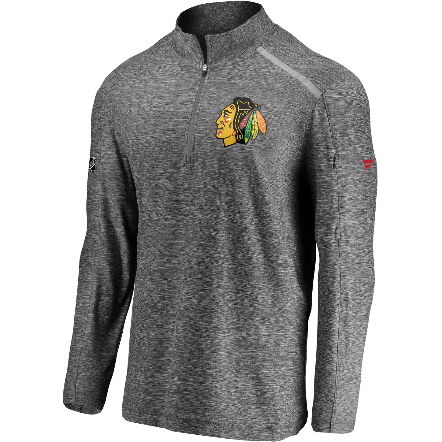 Men's Chicago Blackhawks Fanatics Branded Heathered Gray Authentic Pro Clutch Quarter-Zip Pullover Jacket