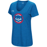 Women's Chicago Cubs Under Armour Heathered Royal Cooperstown Collection Logo Performance Tri-Blend V-Neck T-Shirt - Pro Jersey Sports