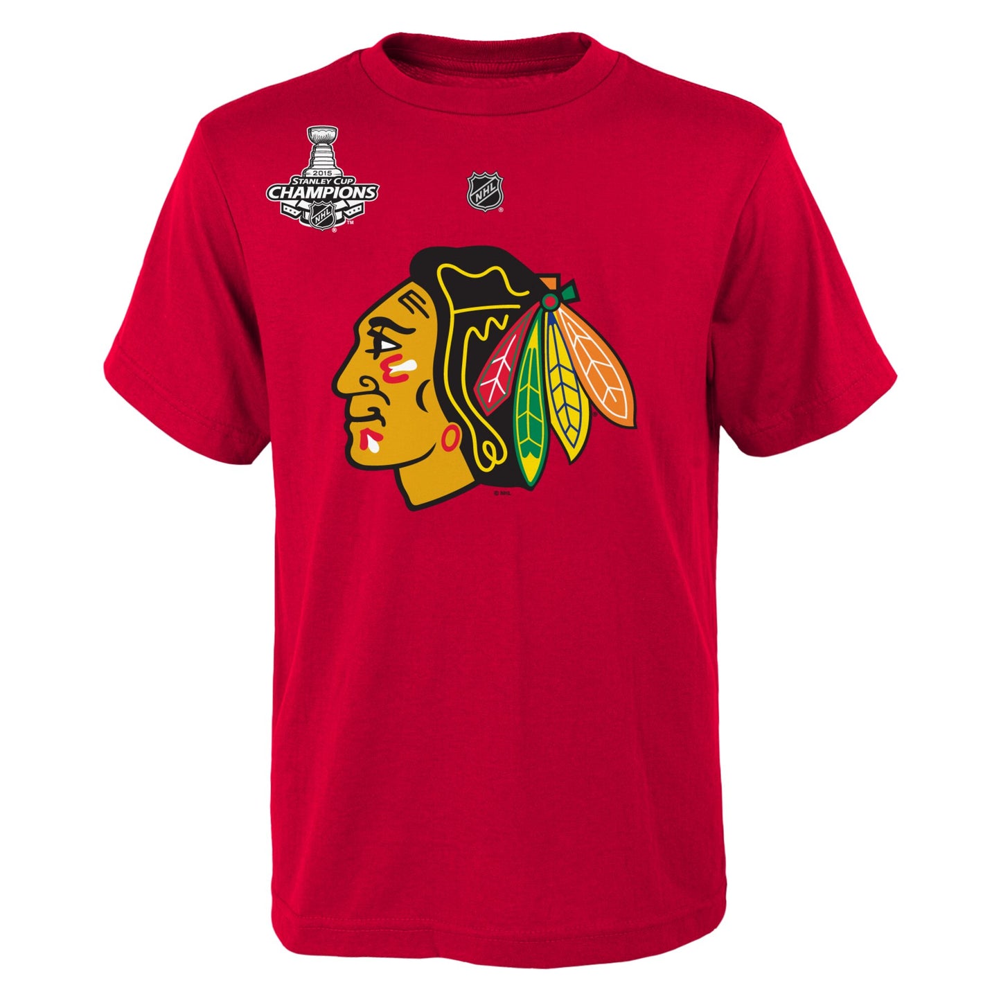 Men's Chicago Blackhawks Jonathan Toews Red Reebok 2015 Stanley Cup Champions Name & Number T-Shirt