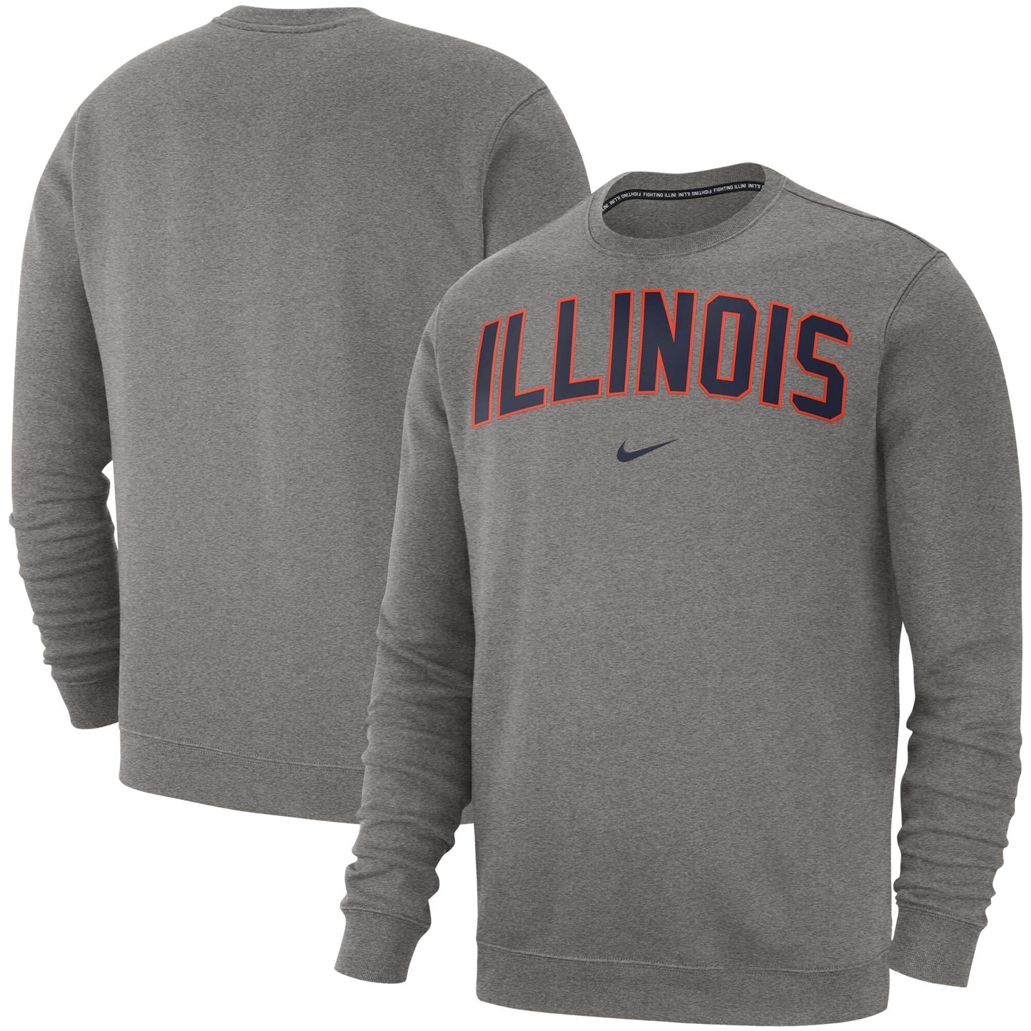 Men's Illinois Fighting Illini NIKE Gray College Club Fleece Crew Neck Sweatshirt