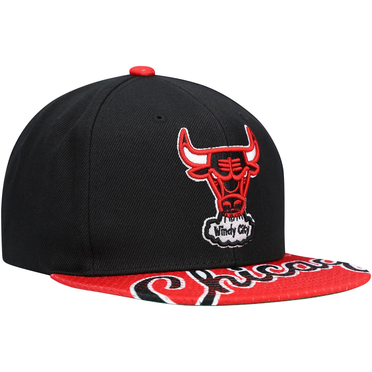 Men's Mitchell & Ness Black/Red Chicago Bulls Hardwood Classics Snapshot Adjustable Snapback Hat
