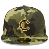 Chicago Cubs New Era 2022 MLB Armed Forces Day On-Field 59FIFTY Fitted Hat - Camo - Pro Jersey Sports
