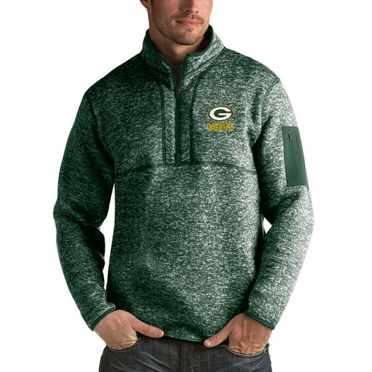 Green Bay Packers Antigua Green Fortune Sweater Knit Microfleece Quarter-Zip Pullover Jacket