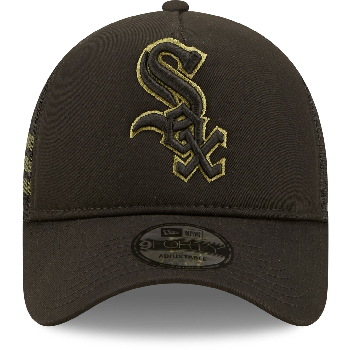 Men's Chicago White Sox New Era x Alpha Industries Black A-Frame 9FORTY Trucker Snapback Hat