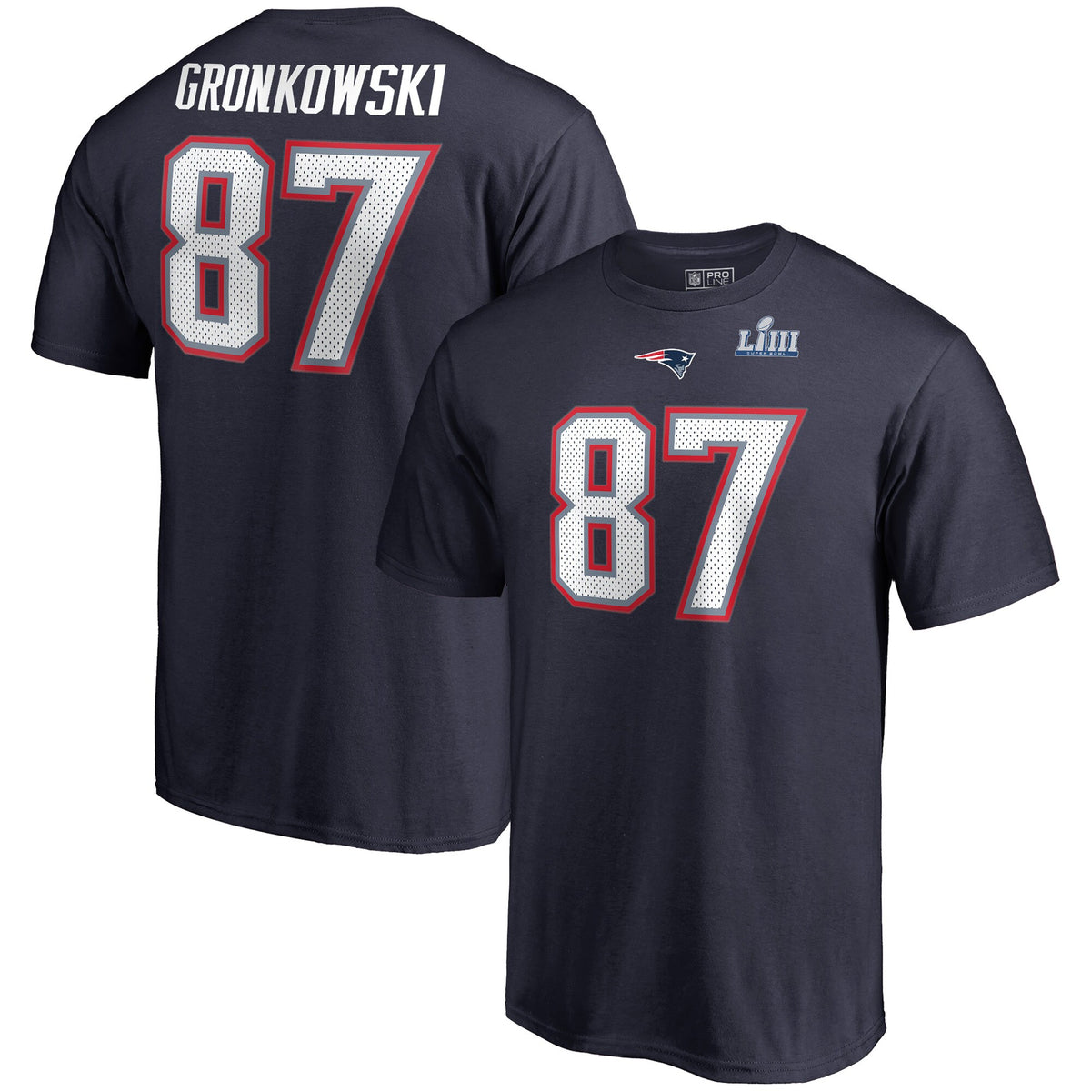 Men's New England Patriots Rob Gronkowski Super Bowl LII Bound Eligible Receiver Patch Navy Name & Number T-Shirt - Pro Jersey Sports