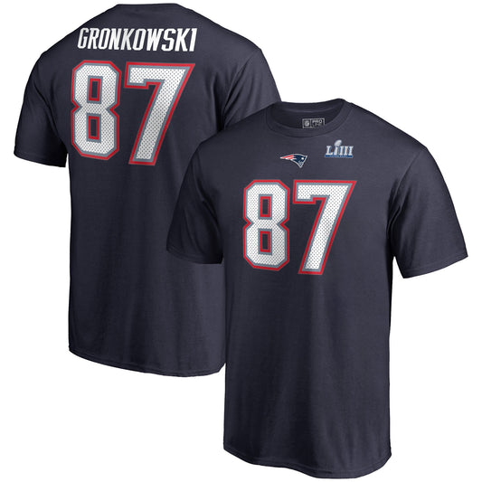 Men's New England Patriots Rob Gronkowski Super Bowl LII Bound Eligible Receiver Patch Navy Name & Number T-Shirt - Pro Jersey Sports