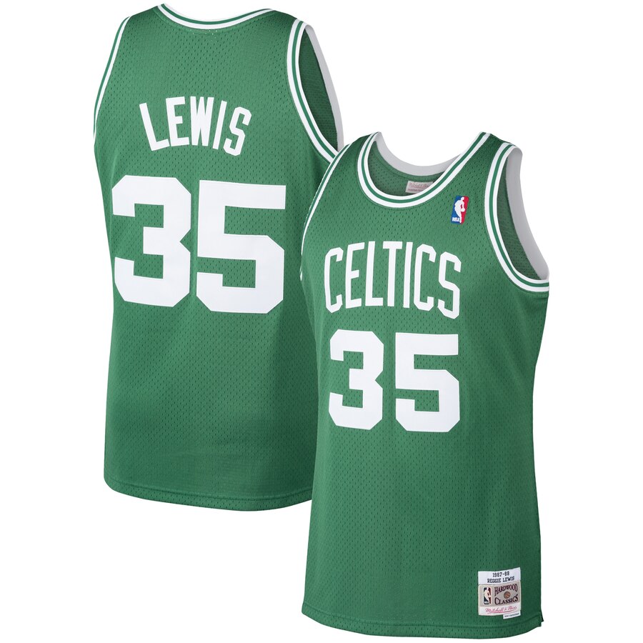 Men's Boston Celtics Reggie Lewis Mitchell & Ness Kelly Green 1987-88 Hardwood Classics Swingman Jersey