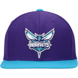 Mens NBA Charlotte Hornets 2 Tone Purple and Teal Mitchell And Ness Basic Core Snapback Hat - Pro Jersey Sports